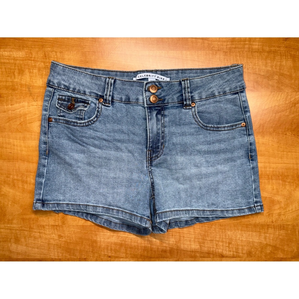 Celebrity Pink Womens Denim Shorts Size 7/28 Medium Wash Flap Pocket Stretch